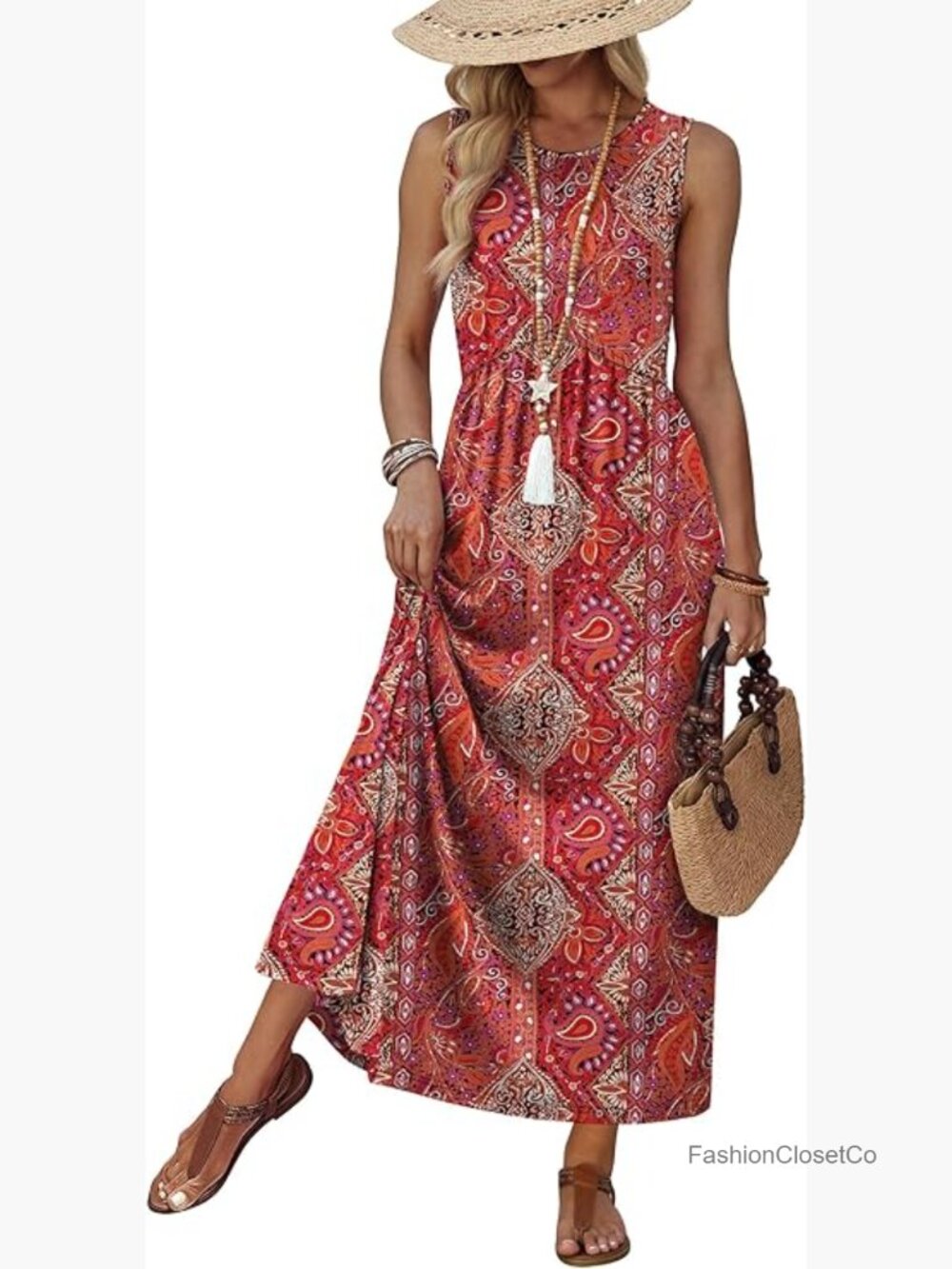 Women's Babydoll Maxi Dress with Pockets Empire Waist Sundresses for Summer